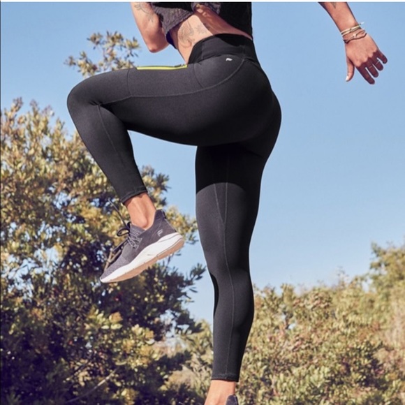 Fabletics Motion 365 Thick Black & Citron Athletic Yoga Pants Workout Leggings S - Picture 4 of 10